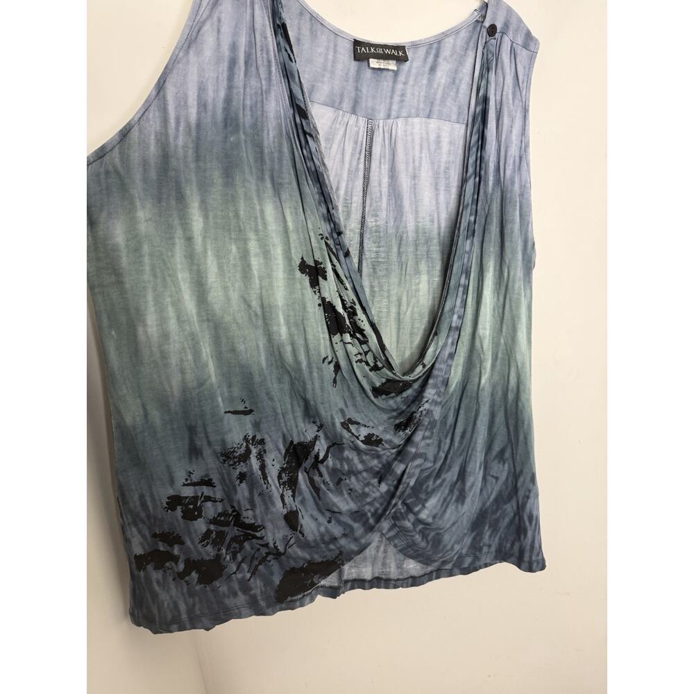 Parsley And Sage Cowl Neck Stretchy Abstract Green Blue Wrap Tank Women’s Sz 2X - Picture 3 of 7